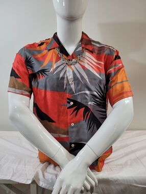 $995 New PALM ANGELS %100 Silk Shirt Mens 48 Multicolor Red Black Authenic
